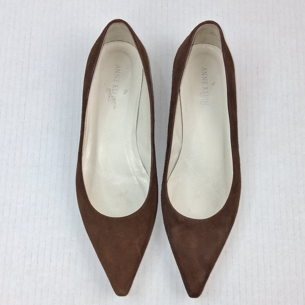 Anne Klein Brown Suede Leather Pointed Toe Slip On Flats